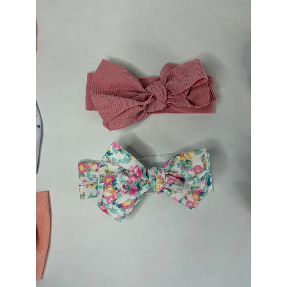 Lot of 7 Baby Girl Headbands Hair Bows Floral Alphabet Solid Textured‎ Stretch